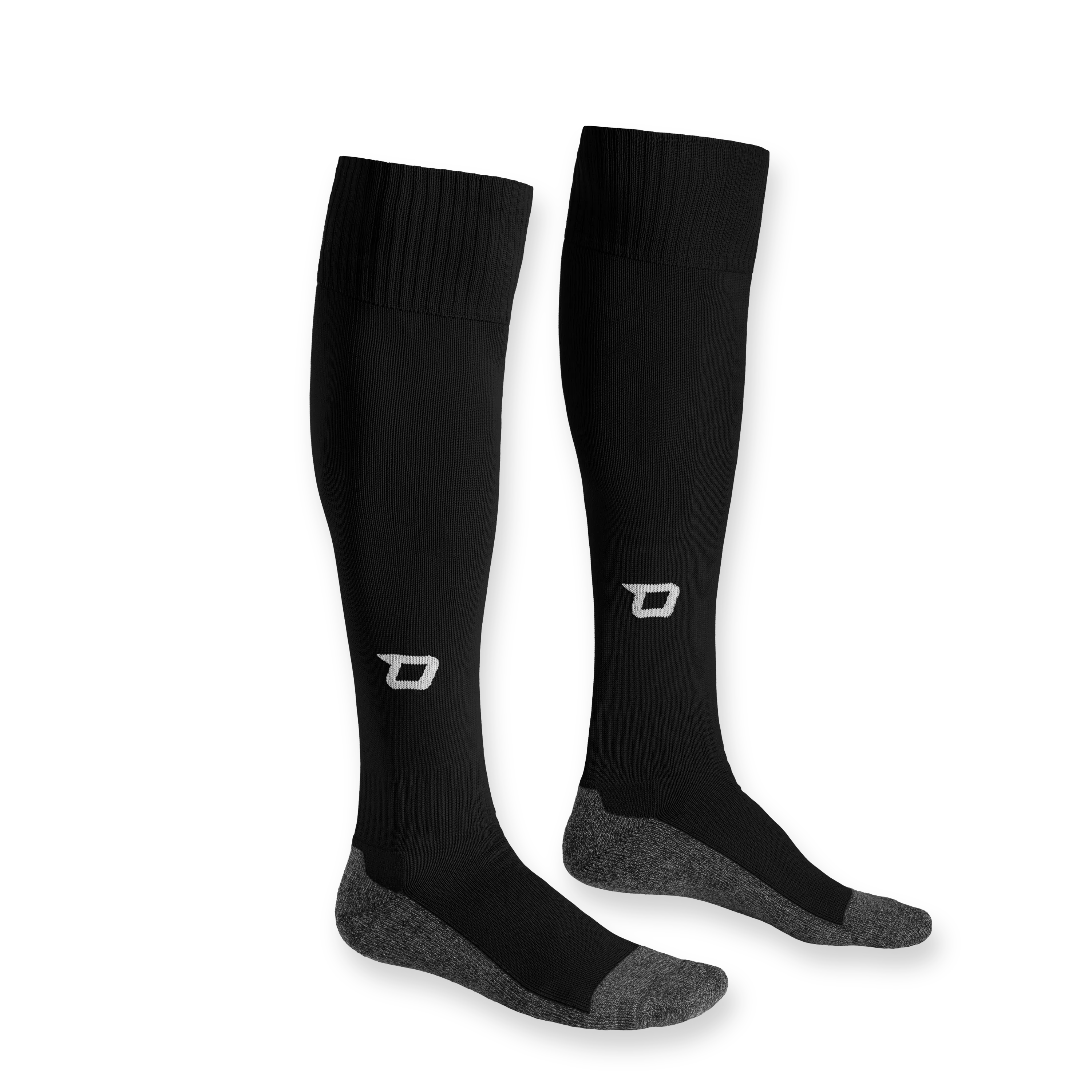 Calze sportive nere con accenti grigi e un polsino elastico.